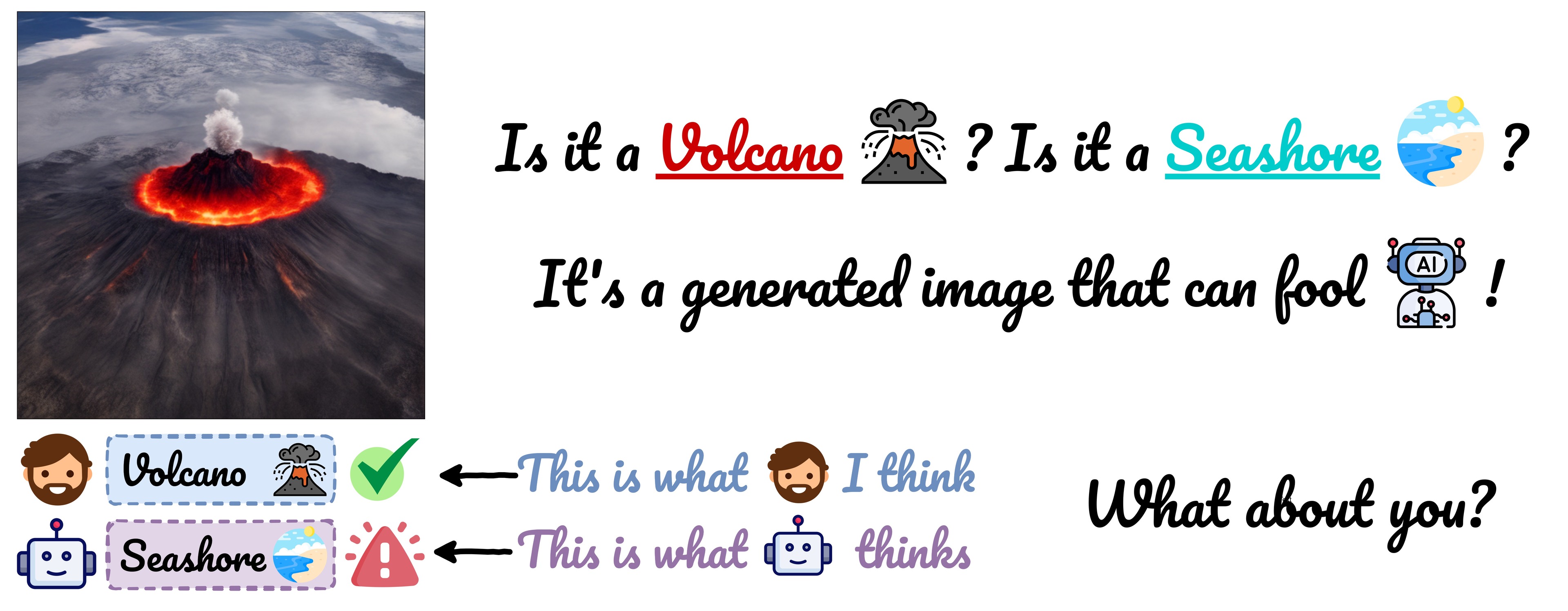 Is it a Volcano? Is it a Seashore? It's a generate image that can fool AI